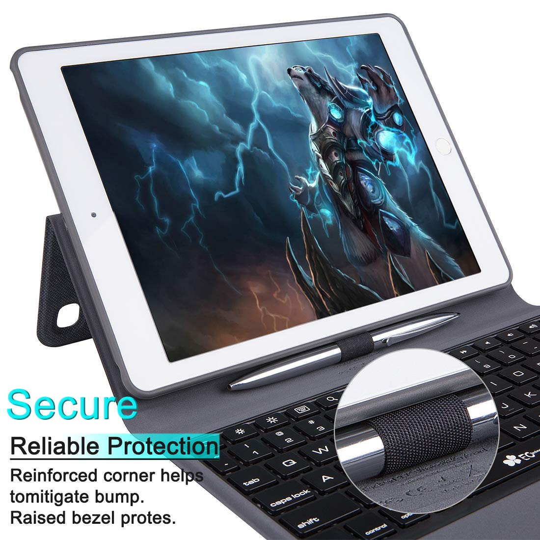 iPad Keyboard Case 9.7 for iPad 2018 (6th Gen) - iPad 2017 (5th Gen) - iPad Pro 9.7 - iPad Air 2 & 1 - Bluetooth Wireless BT 7 Color RGB Backlit & Thin & Light iPad Case with Keyboard, Pencil Holder