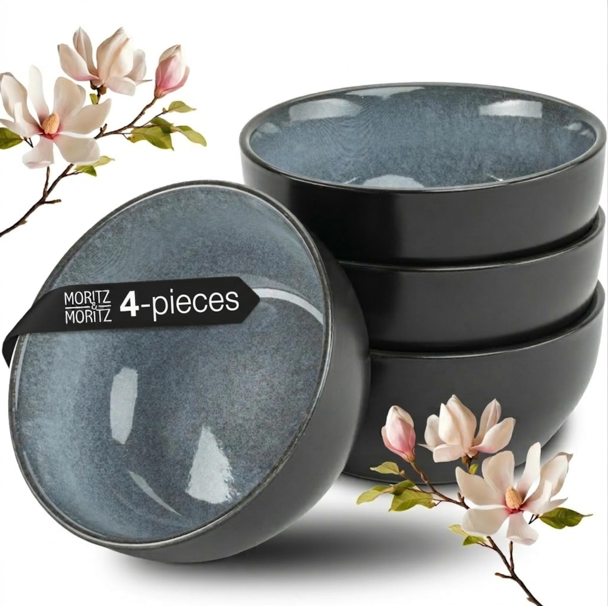 Moritz & Moritz VIDA 4X Miso Bowl Set 12 cm Ø - Japanese Ceramic Bowls Set for Miso Soup, Dips & Snacks - Porcelain Soup Bowls, Small Serving Bowls, Modern Design, Dishwasher Safe — image 1