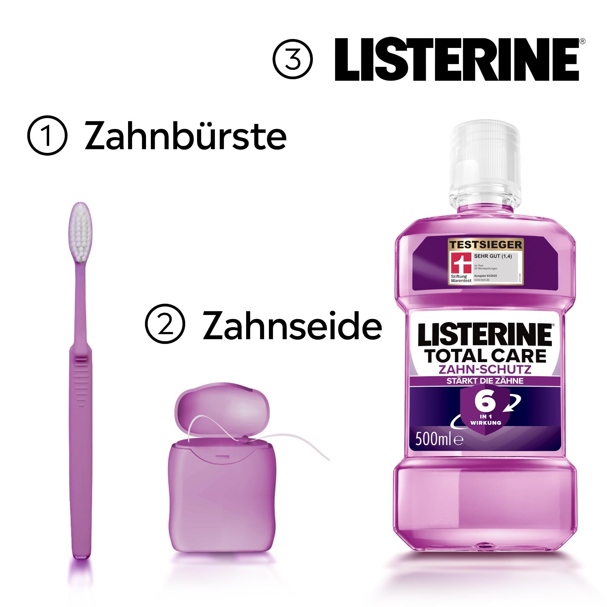 LISTERINE Total Care Zahn-Schutz 6 x 500 ml, schützende Mundspülung gegen Karies mit 6 in 1 Wirkung, antibakterielles Mundwasser schützt vor Zahnfleischproblemen, bis zu 24h frischer Atem 5