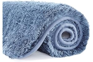 Suchtale Non Slip Bath Mat (20 x 32, Blue) - Soft Microfiber Shaggy, Water Absorbent, Machine Washable, Thick Plush Shower Mat