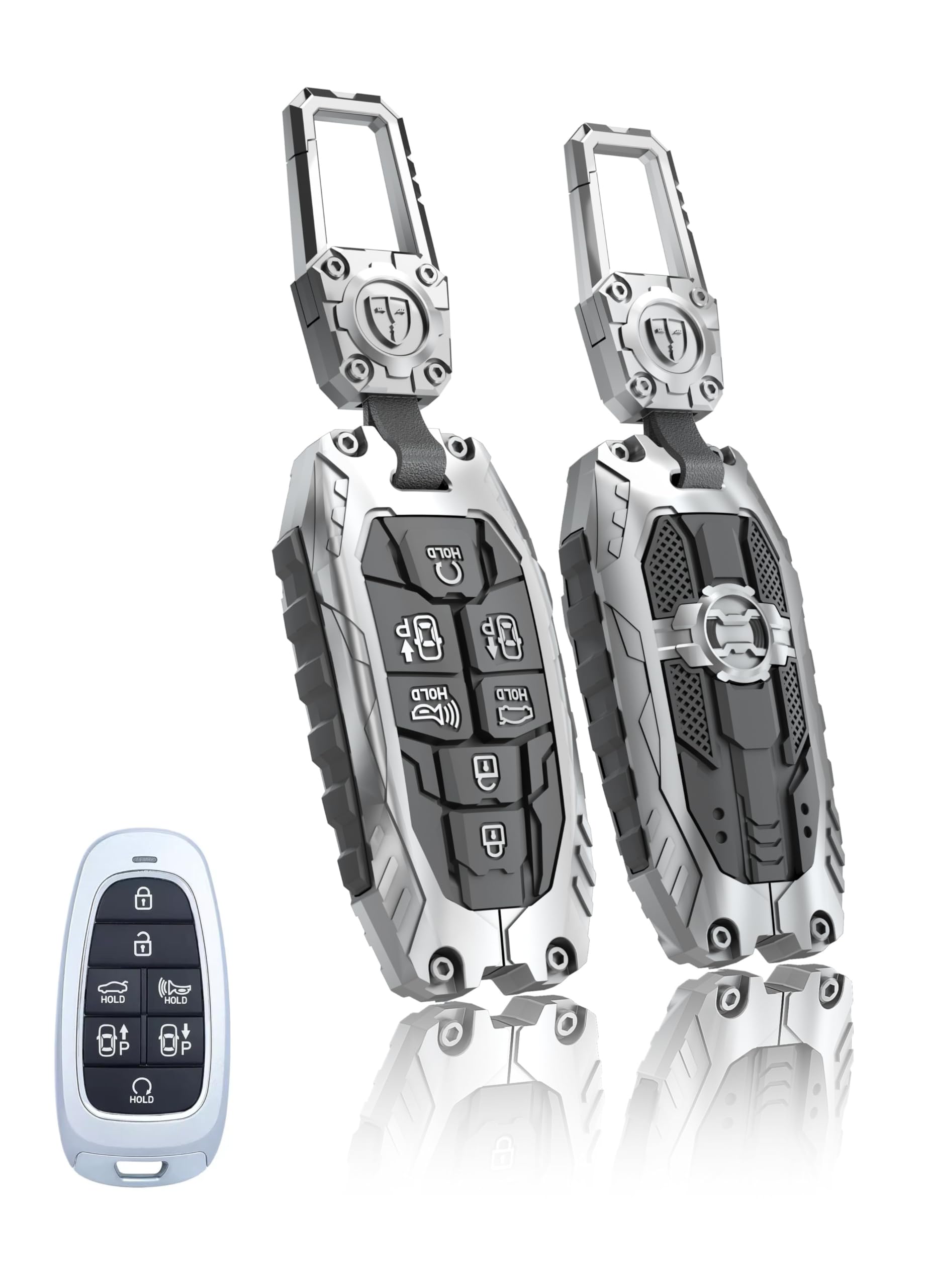Photo 1 of TALKMOON Key Fob Cover for Hyundai 7 Buttons Key Case,Heavy Key Shell Protector Keychain Accessories for 2024 2023 2022 Hyundai Sonata, Santa Fe, Nexo, Tucson, Palisade Key Fob (Model-B-Silver)
