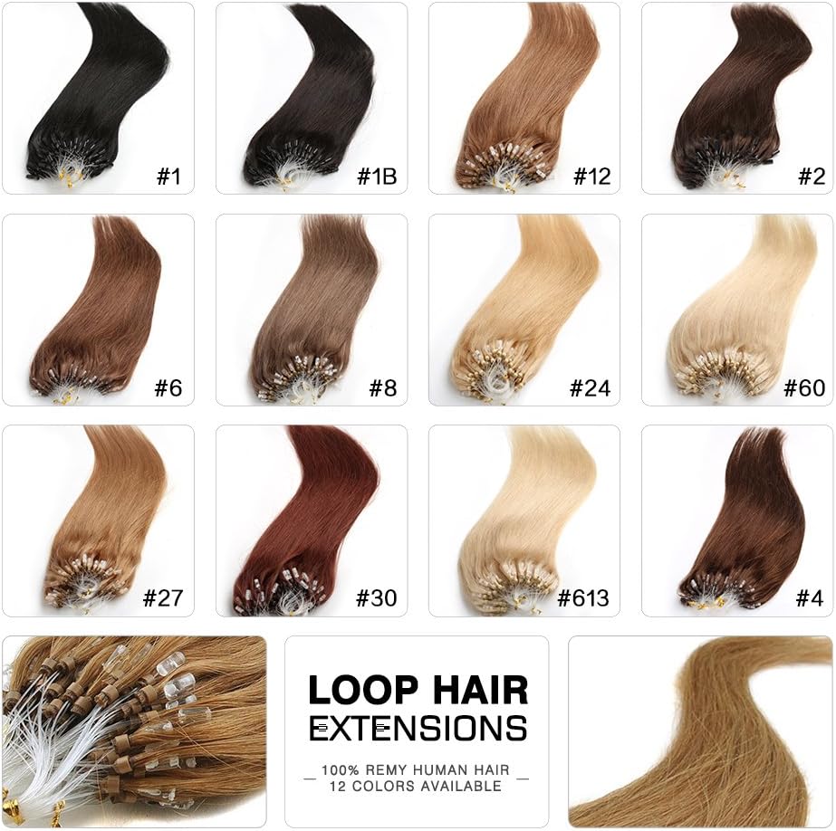 Fabwigs Micro Loop Ring Human Extensions - 18 20 22 Inch 12 Colors 50g Set - Silky Straight Loop Weft Human Remy Hair (18 Inch #8 Ash Brown)