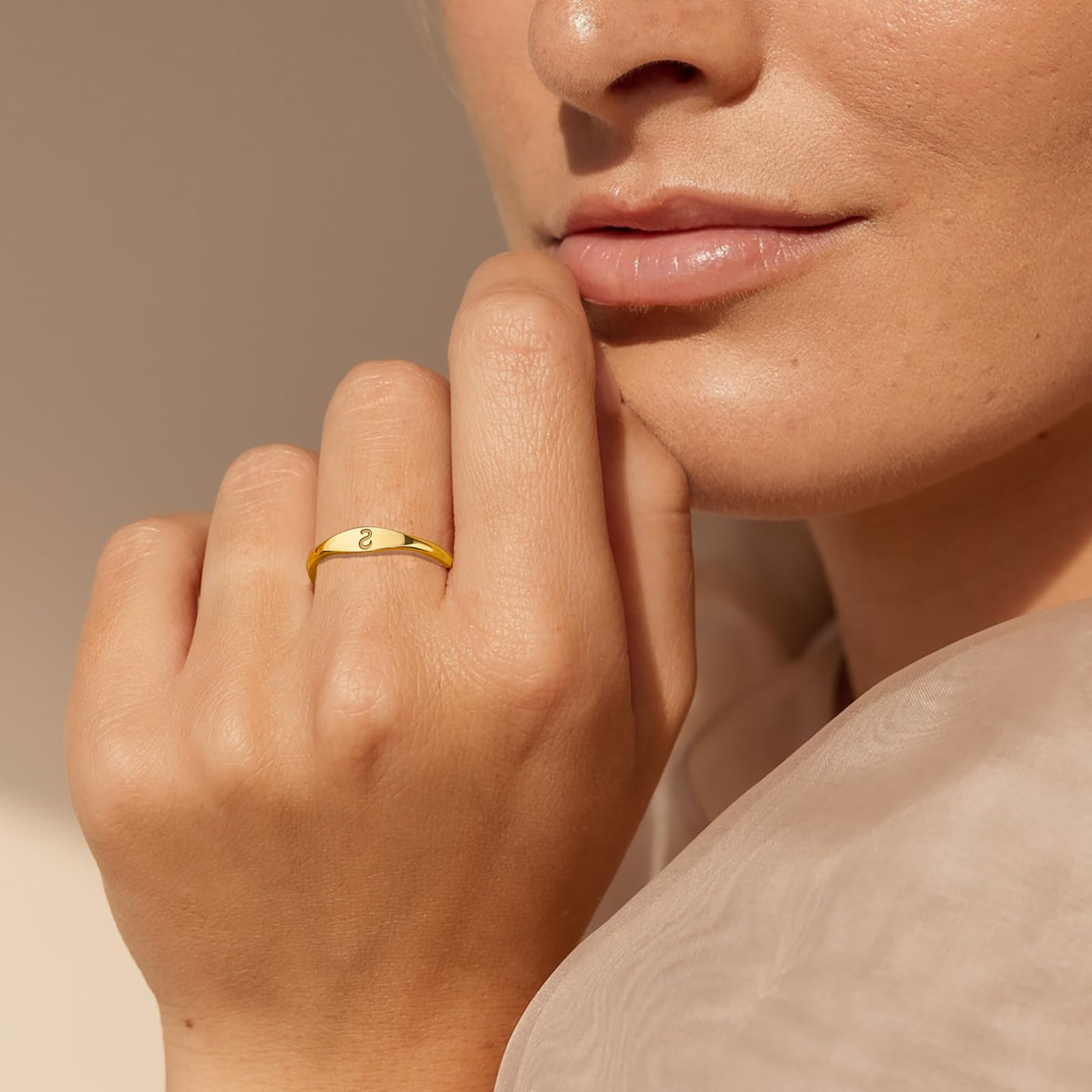ZNBOH Gold Initial Rings for Women Non Tarnish 14K