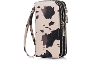 HAWEE Cellphone Wallet for Women Dual Zipper Long Purse with Removable Wristlet, Cow Peachy Beige