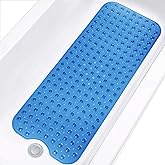 Linoows Bathtub and Shower Mats, Extra Long Non-Slip Bath Tub Mat 39 x 16 Inch, Machine Washable Bathmat with Suction Cups & Drain Holes for Bathroom Floor, Clear Royal Blue