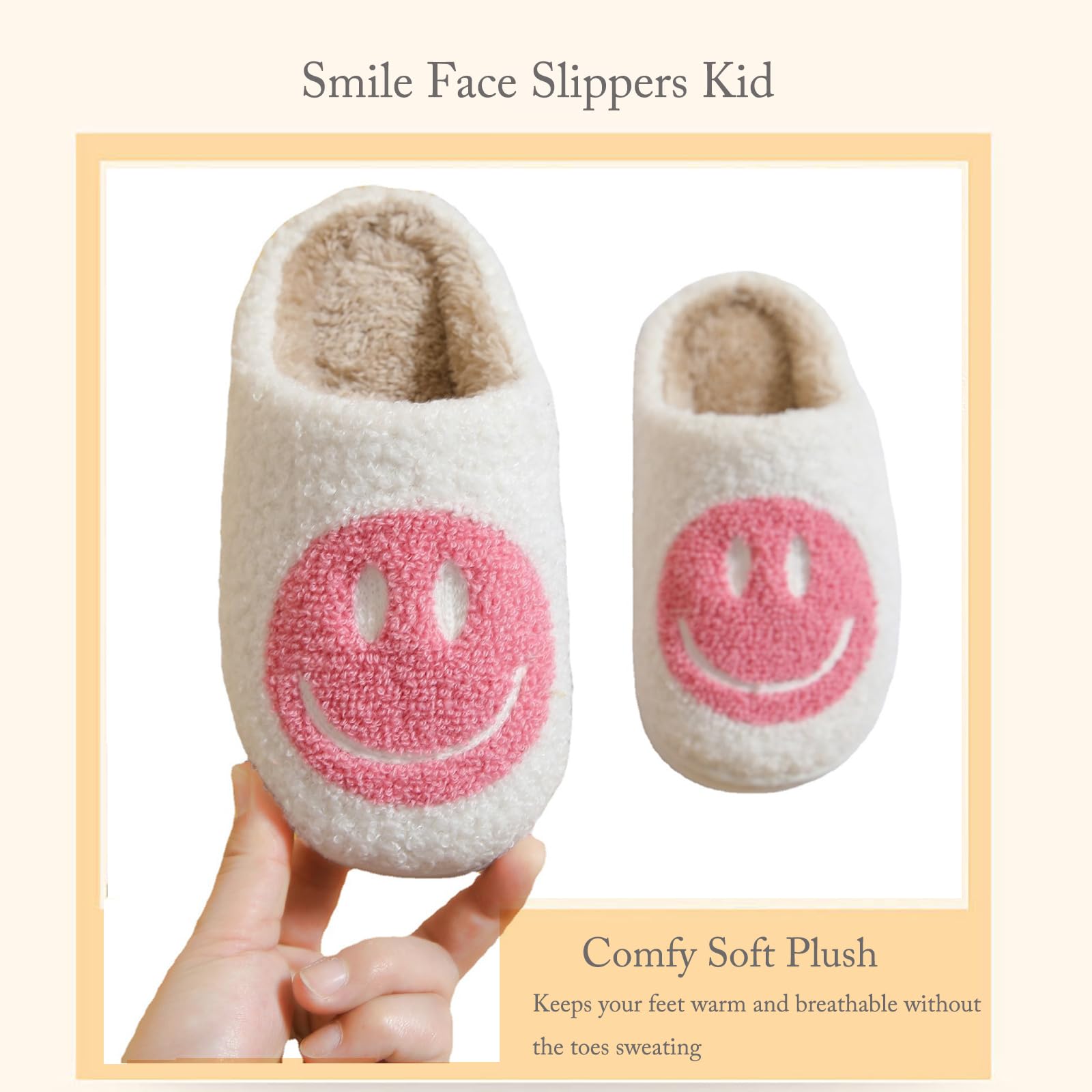 Cute Smile Face Kids' Plush Happy Face Slippers - Non-Slip, Warm, Indoor/Outdoor