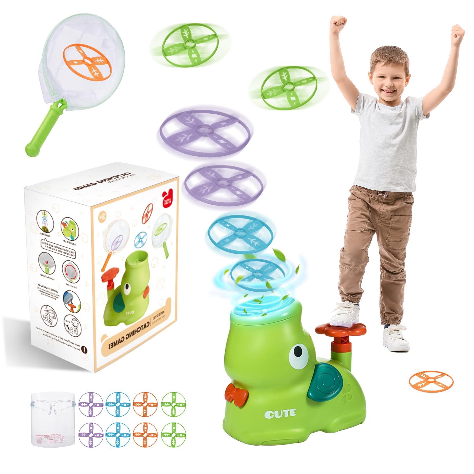 Veopoko Outdoor Toy for Kids Toys Age 3-8, Flying Disc Launcher Toy Garden Toys for 2-6 Year old Girls Boys Flying Saucer Toy Easter Gifts for 3-10 Year Old Boy Girls Autism Flying