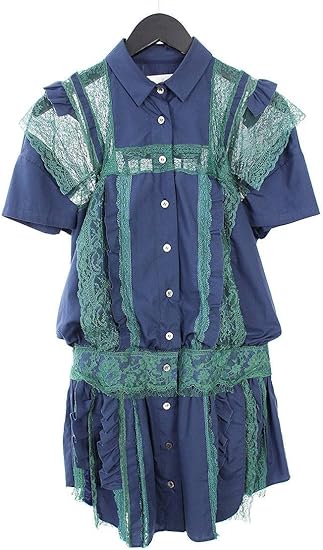 Amazon サカイ Sacai レース切替フレアデザインシャツワンピース 2 ネイビー グリーン 中古 ワンピース チュニック 通販