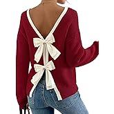 Molisry Women's Pullover Sweaters Sexy Long Sleeve Crew Neck Open Back Dressy Fall Bow Sweater 2025