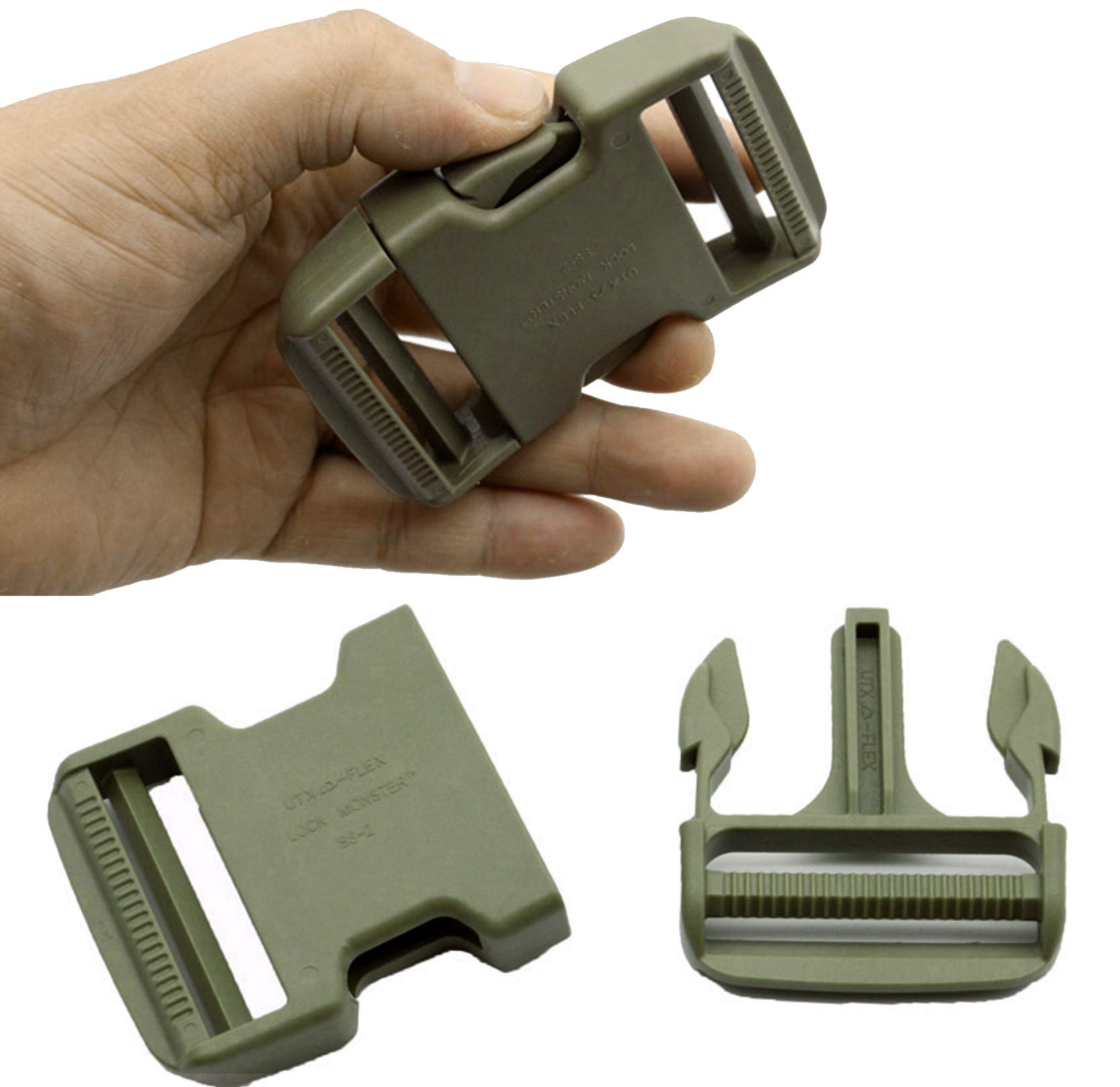 2 Inch Belt Buckle Clip, 2 Pack Quick Side Release Buckles Extra Thick Dual Adjustable Heavy Duty Plastic Buckle Replacement for 2''(50mm) Nylon Webbing Strap Boat Cover Backpack, No Sewing Tan