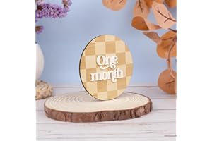 ONNIBE Wooden 3D Baby Monthly Milestone Cards Monthly Milestone Discs Newborn Photography Props Baby Announcement Sign Baby (Checkered)