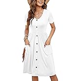 MOLERANI Women Summer Casual Short Sleeve V Neck Dresses Button Down Sundress Beach Vacation with Pockets Travel Outfits