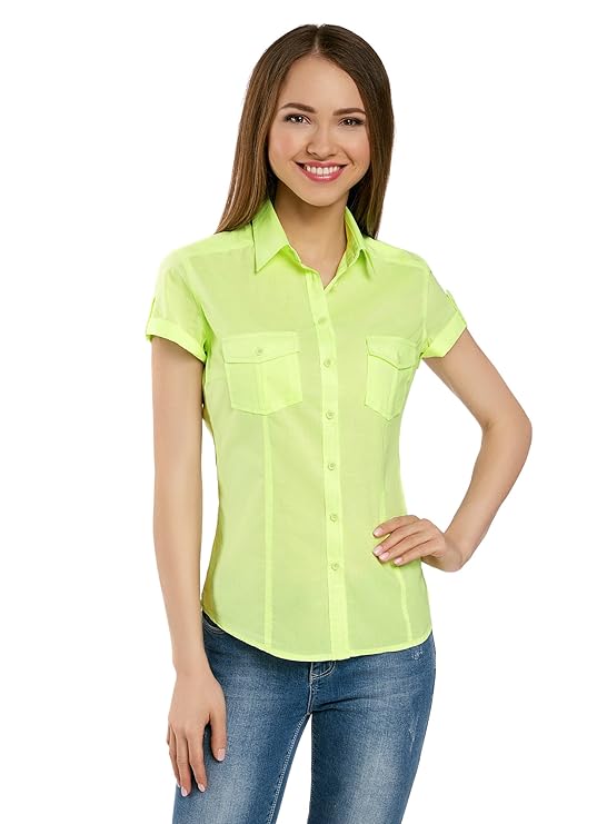 oodji Ultra Damen Kurzarm-Bluse Basic