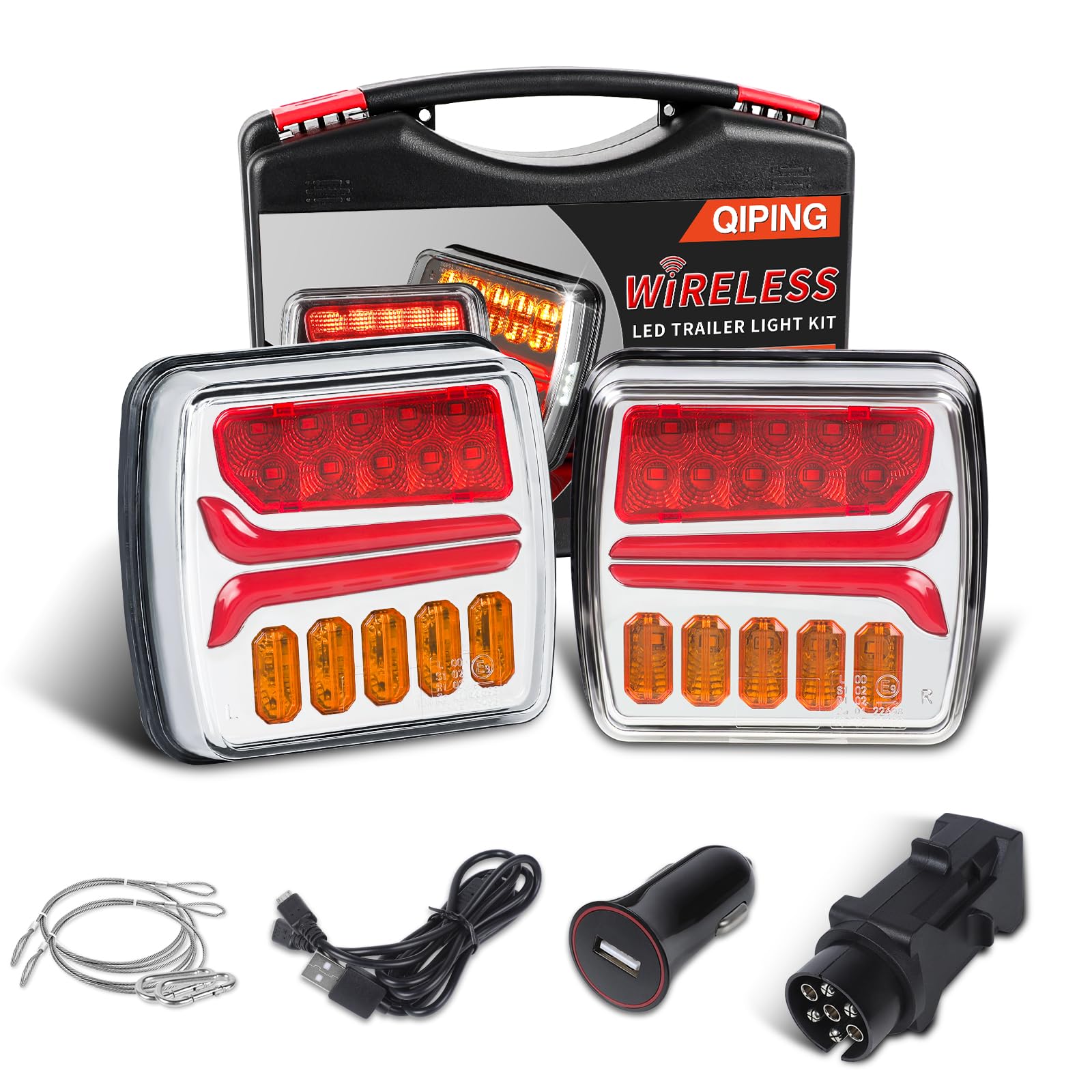 Qiping Magnetic Wireless Trailer Light Kit E-mark approved 12V Cordless LED Trailer Board Lights with Number Plate Light - Waterproof, Rechargeable, ZT03