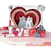 D4DREAM Cat Valentine Card - 6''x 8'' Pop Up Valentines Card with Envelope Romantic Love 3D Cat Anniversary Card for Couple, Valentine's Day Gifts for Husband Wife Boyfriend Girlfriend