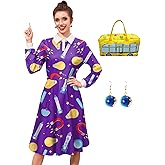 Womens Halloween Dress Sets Adult Long Sleeve Ms. Frizlee Cosplay Costumes with Handbag Earrings Purple L