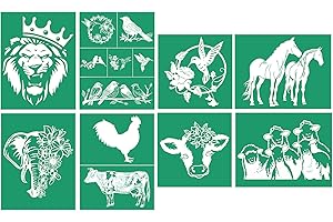 JAJADO 8Pcs Animal Stencils, Self Adhesive Silk Screen Stencils Farmhouse Animal Farm Life Silk Screen Printing DIY Stencils for Painting on Wood, T-Shirt, Chalkboard, Wall, Canvas, Home Decor