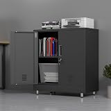 JINGUR Metal Storage Cupboard with Locking Doors and Adjustable Shelf Black view 4