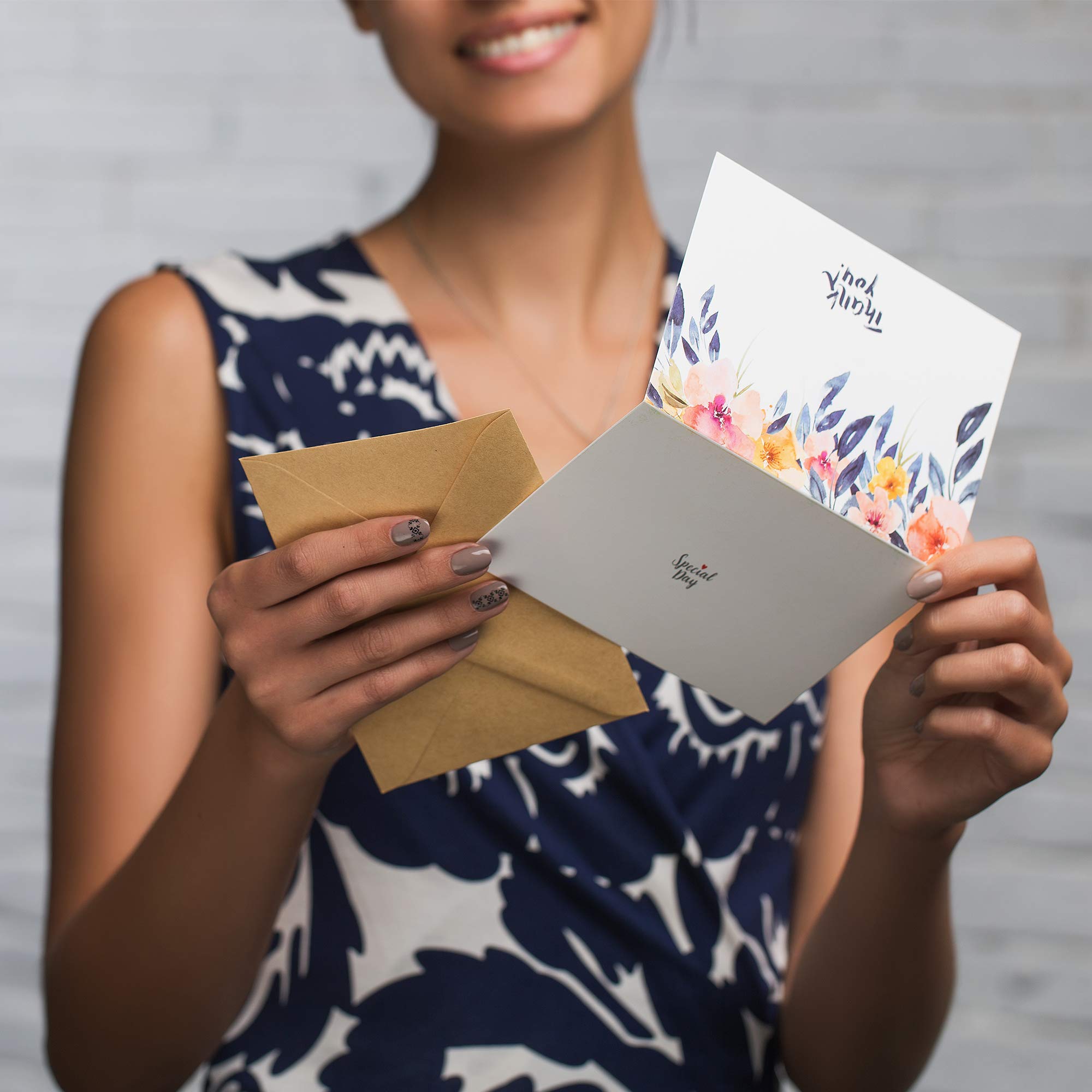 Thank You Cards Greeting Set | 50 Blank Thank You Notes With 50 Envelopes | Floral Watercolor Stationary Card | Bulk Pack For Wedding Baby & Bridal Shower Business Anniversary 4 x 6 inch