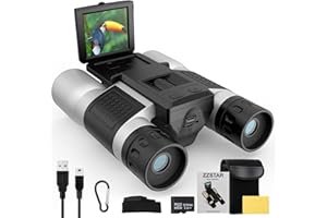 ZZSTAR 12x32 Binoculars for Adults, Binoculars with Camera, 2" LTPS Display 5MP 1080P Video Photo Recorder with 32GB Micro SD Card, High Powered Binoculars for Bird Watching Travel Hunting, Silver
