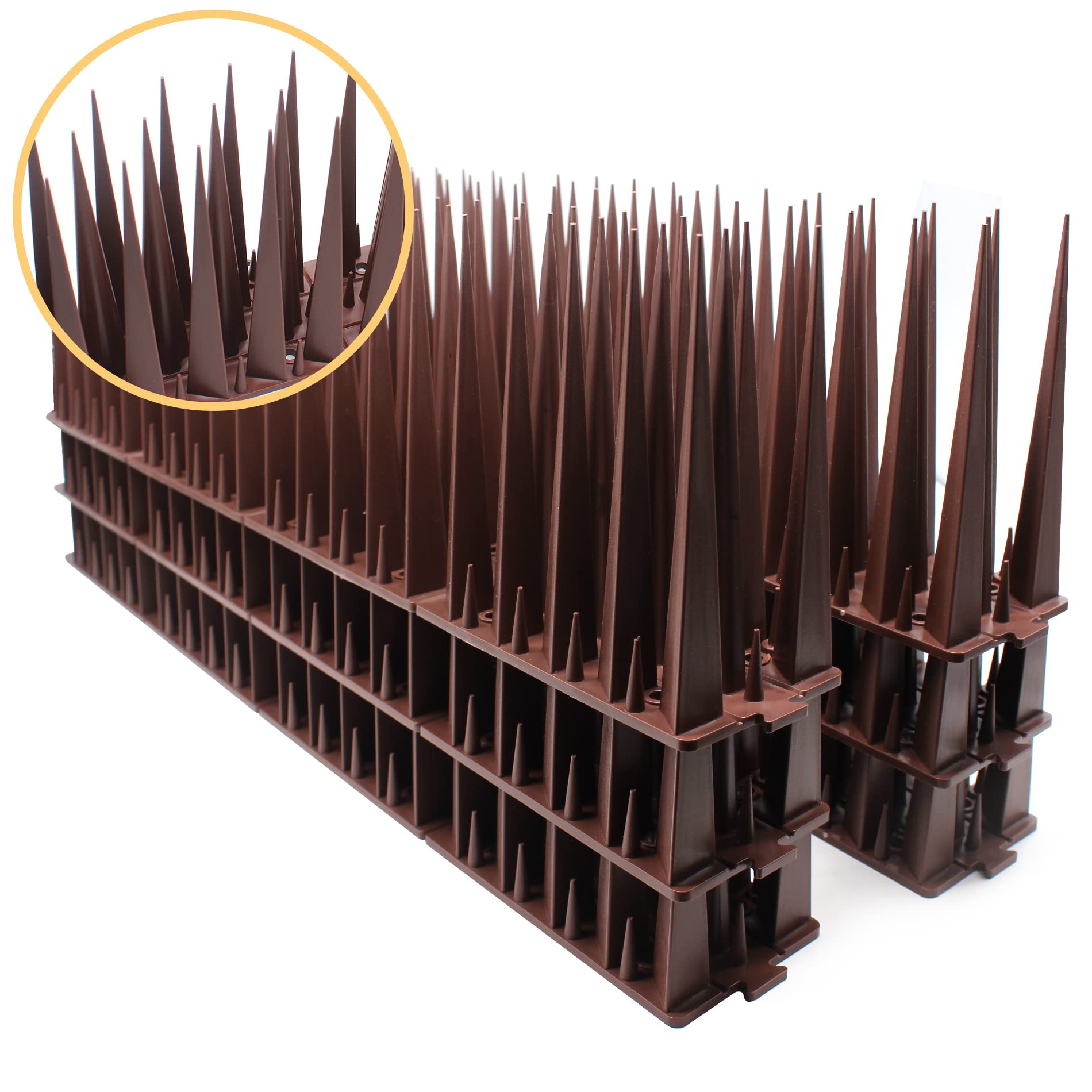 Cyitimo Bird Spikes with 10cm Long Spike for Pigeons Keep Birds Cats Squirrels Away， Birds Fence Spikes, Protect Your Roof Garden Railing and Outdoor Walls Covers 250cm (Brown)