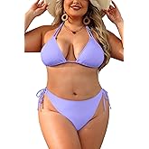 Daci Women Plus Size Triangle Bikini Sets Two Piece Double Straps Halter Swimsuit Side Tie String Sexy Bathing Suits