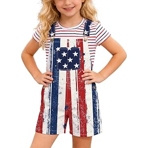 American Flag Bibs Overalls Kids Boys Girls Adjustable Straps Overall Shorts 4th of July Patriotic Romper Jumpsuit Coveralls