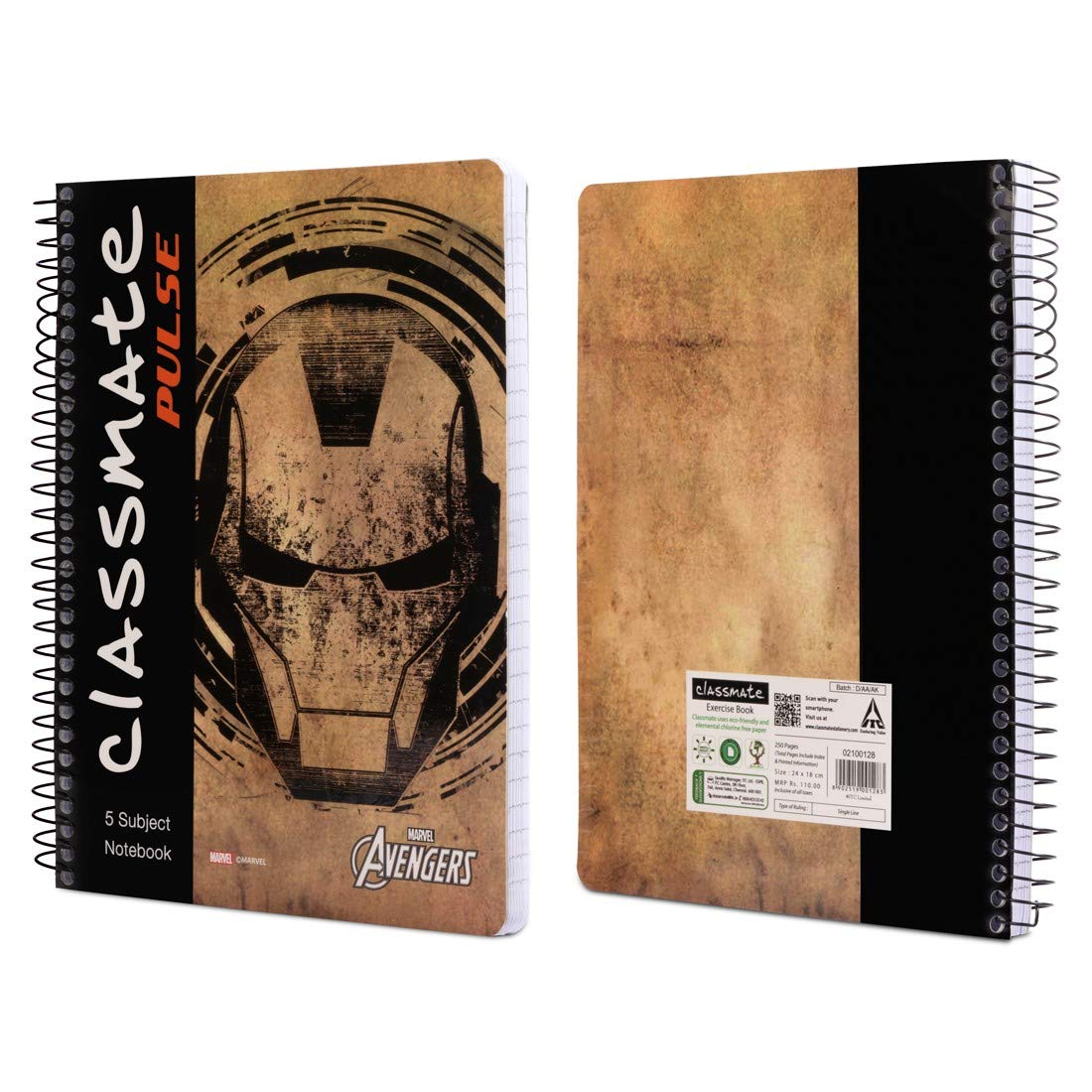 Classmate 2100128 Soft Cover 5 Subject Spiral Binding Notebook, Single
