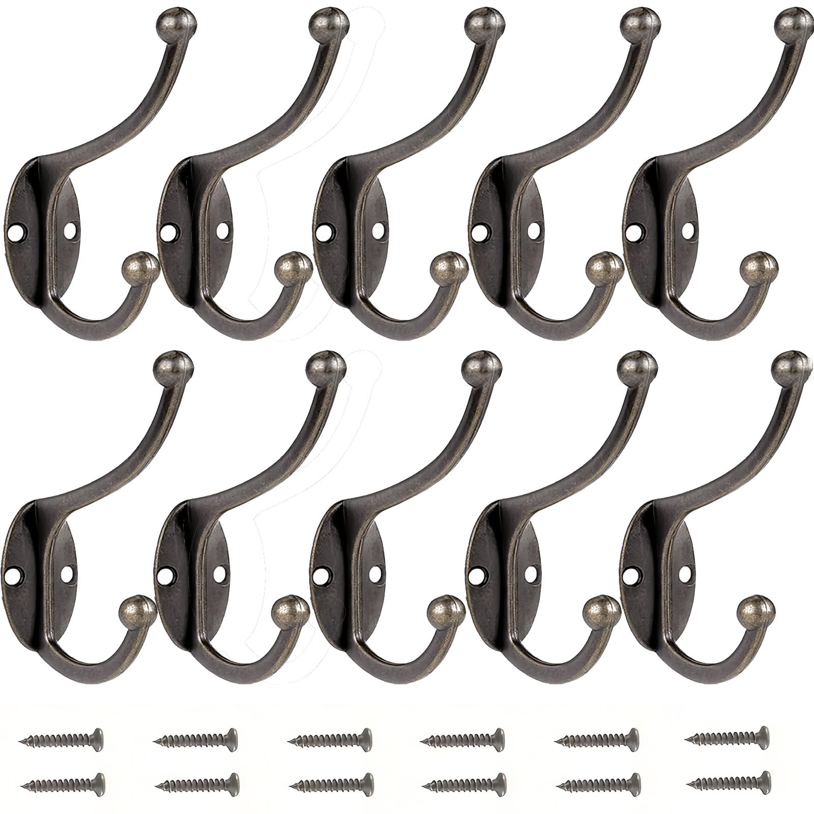 Coat Hooks Bosdontek 10 Pcs Clothes Hooks Vintage Antique hat Wall Mounted Hook for Kitchen Bathroom Bedroom (Copper)