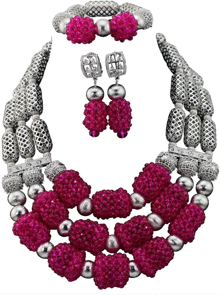 AfricanbeadsRed Beads Statement Women Jewelry Necklace Set Dubai Gold African Nigerian Beads Jewelry Set for Wedding