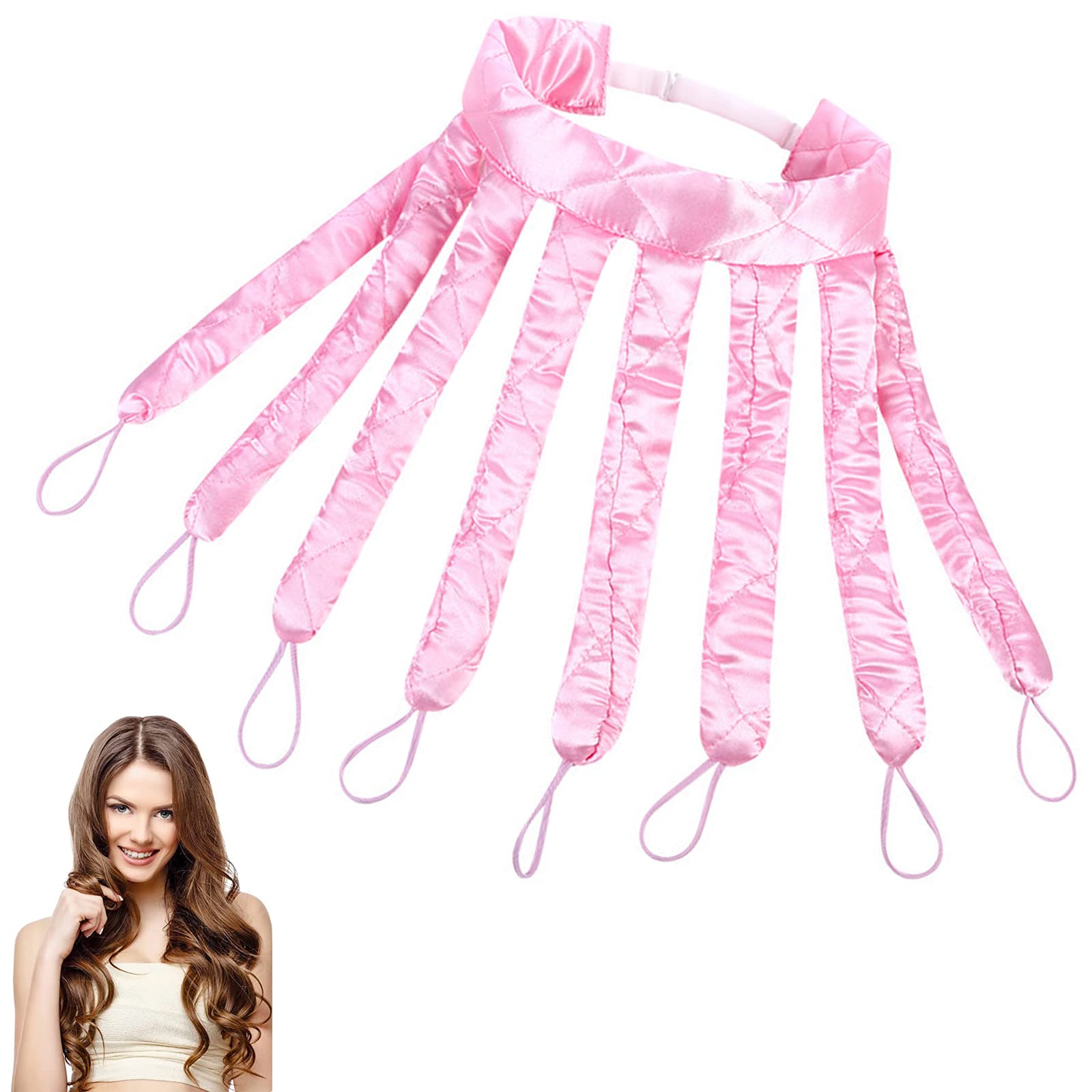Heatless Curling Rod,Octopus Heatless Curling Rod Headband,Soft No Heat Hair Curlers,No Heat Wave Hair Curlers Styling Tools,for Overnight DIY Hair Styling Tools (Pink)