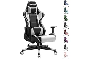 Furniwell Gaming Chair PU Leather Office Chair High Back Computer Desk Chair Adjustable Swivel Racing Executive Leather Ergonomic Task with Headrest and Lumbar Support (White)