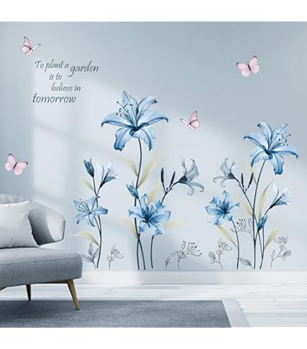 Sacinora Blue-Green Daisy Gerbera Flower Wall Sticker | Removable Vinyl Decal For Living Room, Bedroom, Nursery Decor - View #3