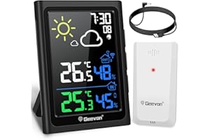 Geevon Indoor Outdoor Thermometer Wireless Weather Station, Color Display Digital Hygrometer Thermometer Temperature Humidity