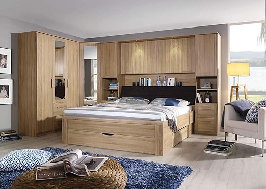 Lifestyle4living Schlafzimmer Komplett Set In Eiche Dekor 4 Teilig Modernes Komplettset Mit Drehturenschrank Eckschrank Bettbrucke Und Bett Amazon De Kuche Haushalt