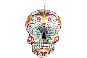 Fonmy Kinetic 3D Metal Garden Wind Spinner Unique Gifts Outdoor Decorations Quality Hanging Ornament for Home and Garden 12inch Mandala Silver Sugar Skull Wind Spinners