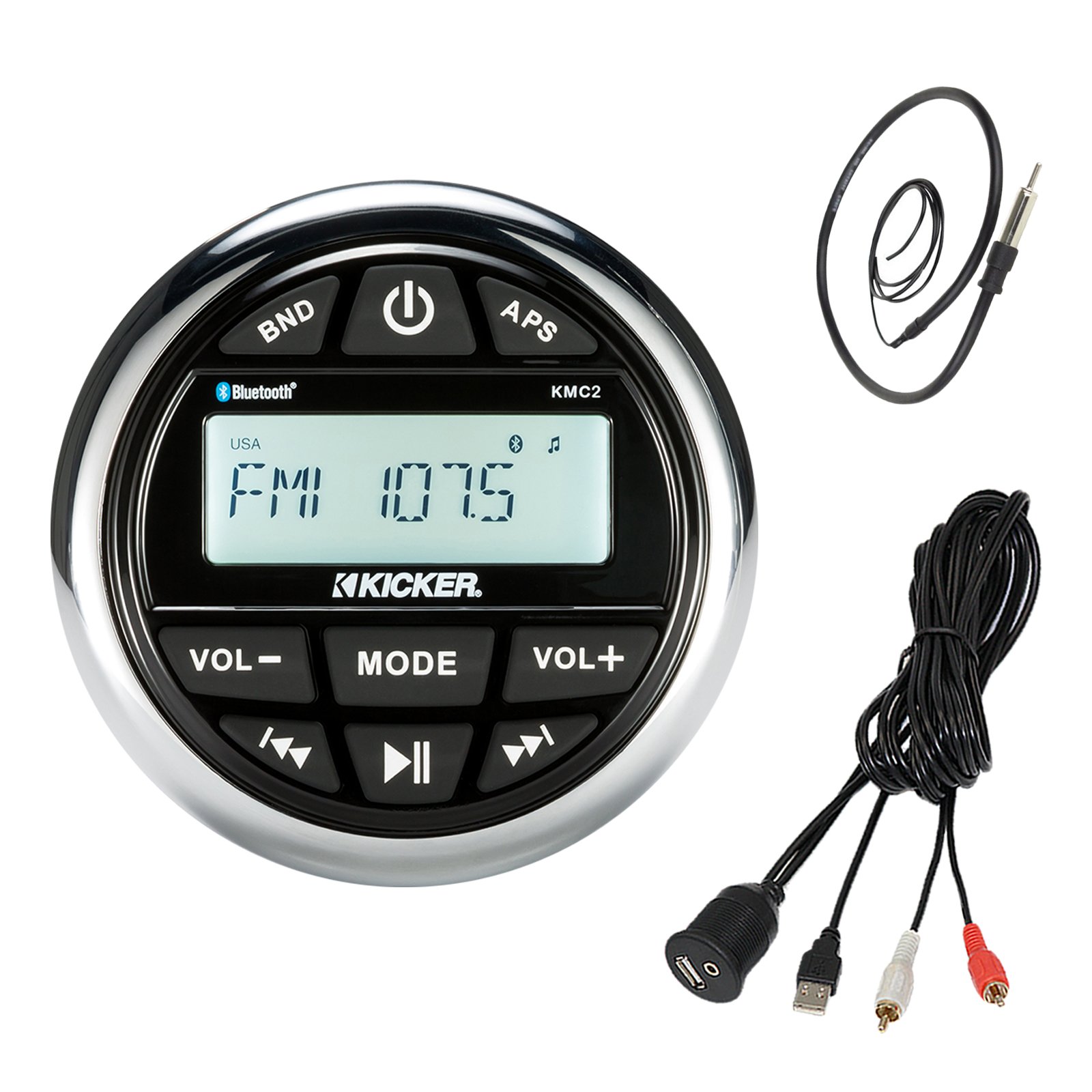 Kicker KMC2 Marine Boat Yacht Gauge Style AM/FM Radio Stereo Receiver