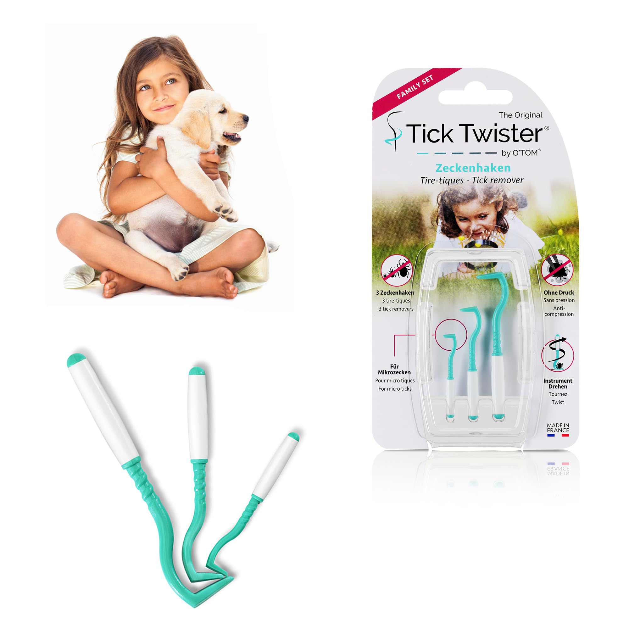 Tick Twister® Set of 3 Tick Remover with Storage Box – For Removing Ticks from Humans and Animals – Original Tick Tick Puller – Made in France