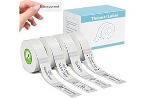 ODOLPIN 4-Rolls P21 Label Tape Transparent 180 Labels/Roll,14x40mm (0.55"x1.57"),Thermal Paper Compatible with Nelko P21,NADAIIN N12,ORGSTA S001,X1 Label Maker, Standard Laminated Thermal Tape Replacement