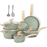 DishDelight Induction Pots and Pans Set Non Stick, 12 Piece Nonstick Induction Granite Kitchen Cookware Sets, Induction Cookware Nonstick Granite Cooking Set, PFOA&PFOS Free, Green