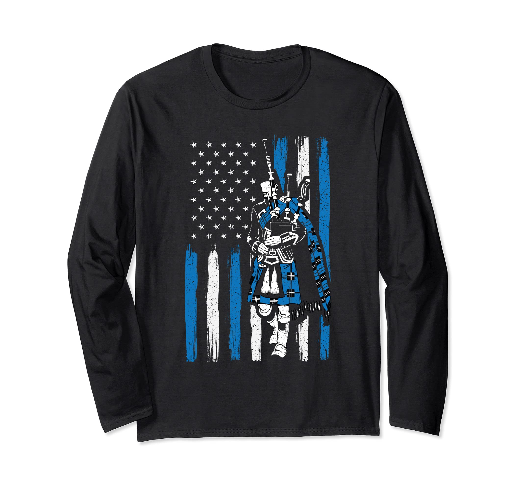 Piper on us flag bagpiper bagpipe bagpipes player Long Sleeve T-Shirt