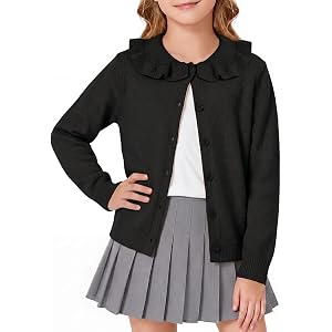 Haloumoning Girls Cardigan Sweater Ruffled Peter Pan Collar Sweaters 5-14Y | Kids Long Sleeve Button Up Knit Sweater, Ruffle