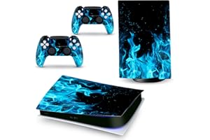 LANGSUN Full Body Vinyl Skin Stickers Wrap Decals Cover for PS5 Digital Edition Console & Controllers (Blue Flame)