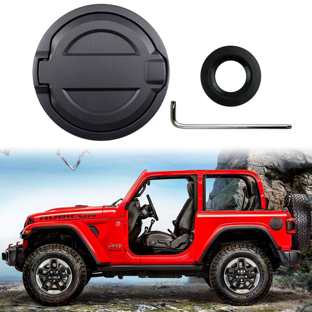 XBEEK Jeep Gas Cap Cover for 2018 Jeep Wrangler JL & Unlimited 4Door 2