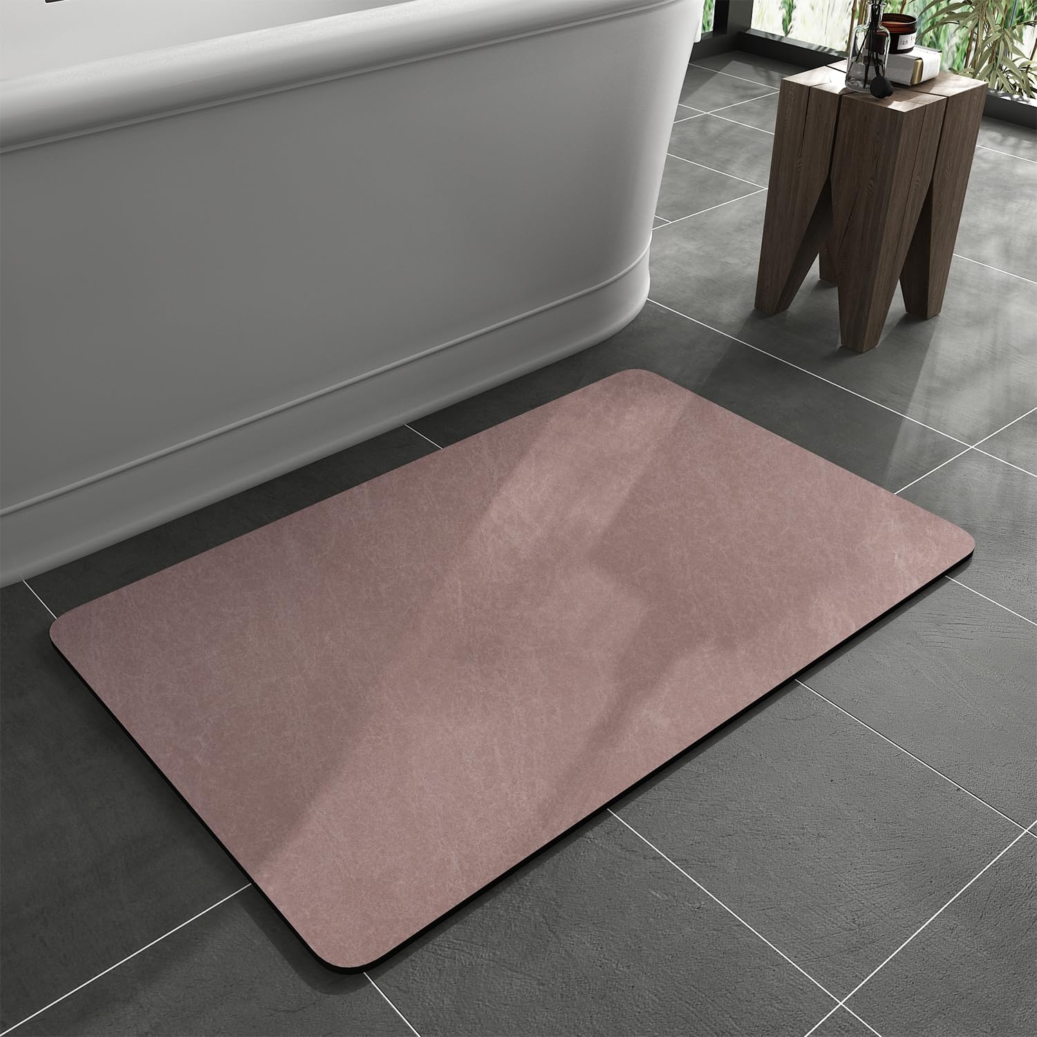 Photo 1 of MontVoo -Bath Mat Rug-Rubber Backing Non Slip Quick Dry Absorbent Thin Bathroom Rugs Fit Under Door-Faux Suede Surface Bathroom Floor Mats-Shower Rug for in Front of Bathtub Shower Dusty Rose 17x27.5