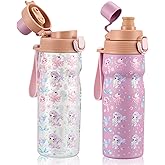 PIQUEBAR Kids insulated Water Bottle 17oz & Sport Water Bottle 24oz Set, Stainless Steel Metal Vacuum Water Bottles, Leakproof Tritan Sport Water Bottles for School Boys Girls, Pink Mermaid