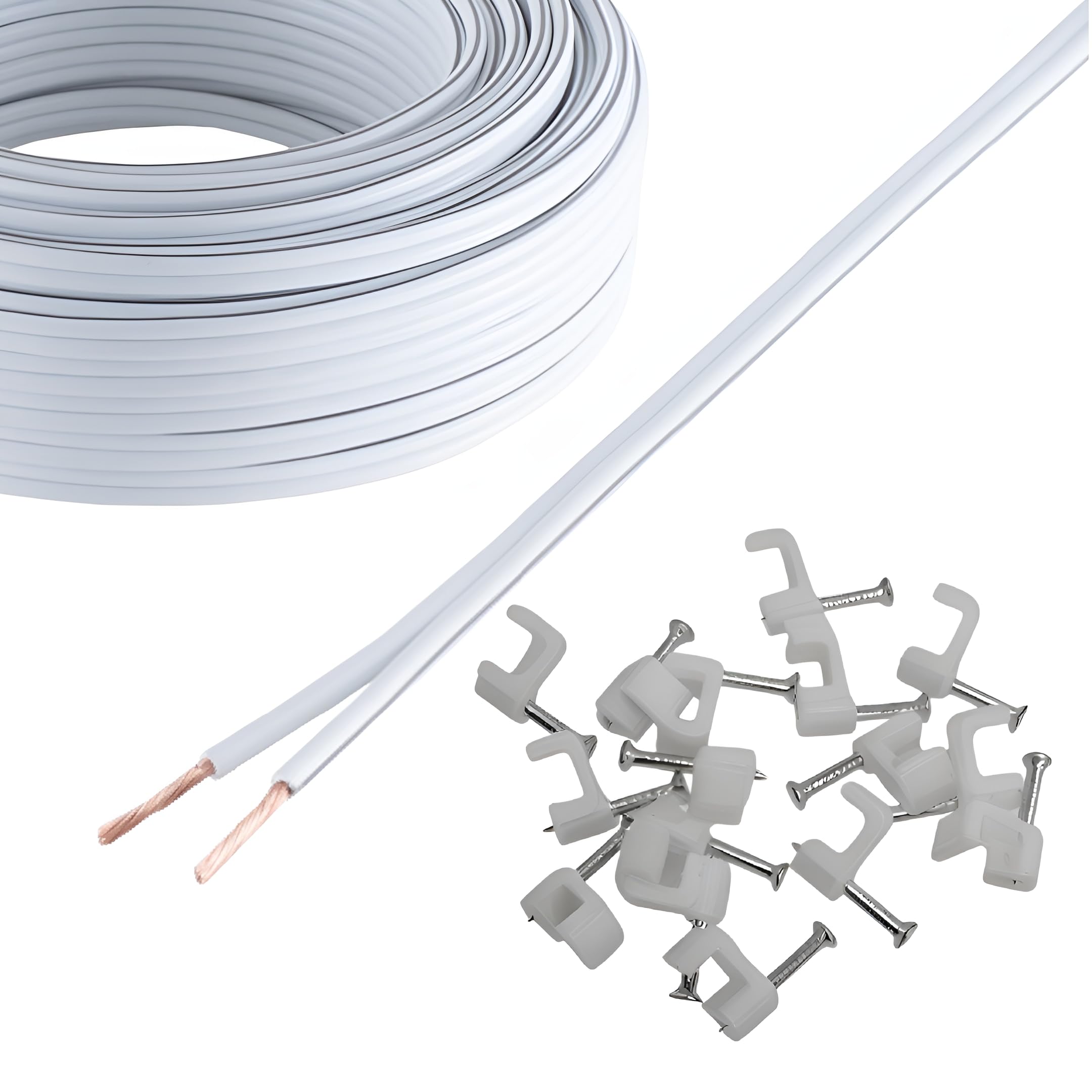 10M Long Reulin Strand Speaker Cable, 10 M Wire for Home HiFi/Car Audio 0.75mm² 24x0.2 CCA (White, 10 Metres)