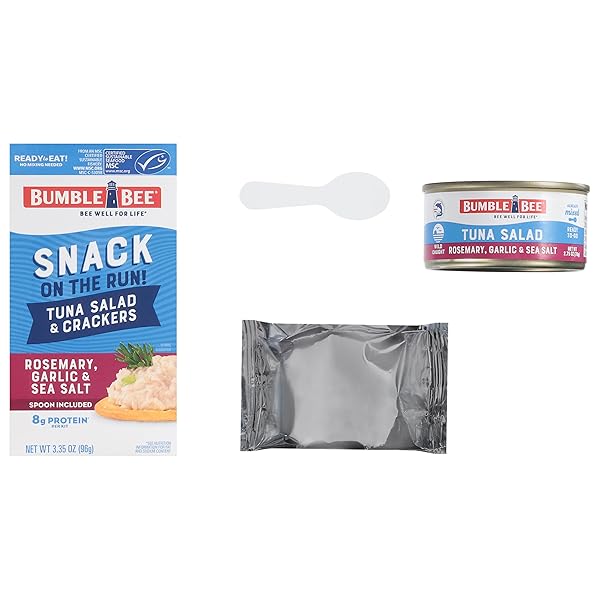 BUMBLE BEE SNACK ON THE RUN ROSEMARY, GARLIC, & SEA SALT TUNA SALAD WITH CRACKERS KIT – READY TO EAT PROTEIN SNACK PACK – 8G PROTEIN PER BOX – WILD CAUGHT MSC CERTIFIED TUNA
