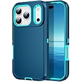 Mieziba for iPhone 17 Pro Max Case Heavy Duty Shockproof Dust/Drop Poof 3 Layers Full Bady Protection Rugged Cover Case for iPhone 17 Pro Max 6.9",Turquoise