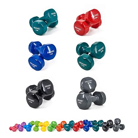 PROMIC Kurzhanteln, 2er Set Hanteln, 0,5kg-10kg Gymnastikhanteln, Vinyl Hanteln Set mit gutem Grip, Gewichte Kurz Hanteln Set